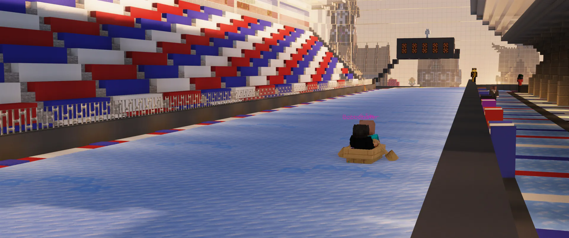 Ice boat racing during an EarthMC F1 Grand Prix